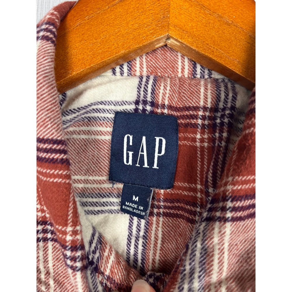 GAP Flannel Womens M Red‎ White Plaid Shirt Long Sleeve Casual Cabincore - Picture 4 of 9
